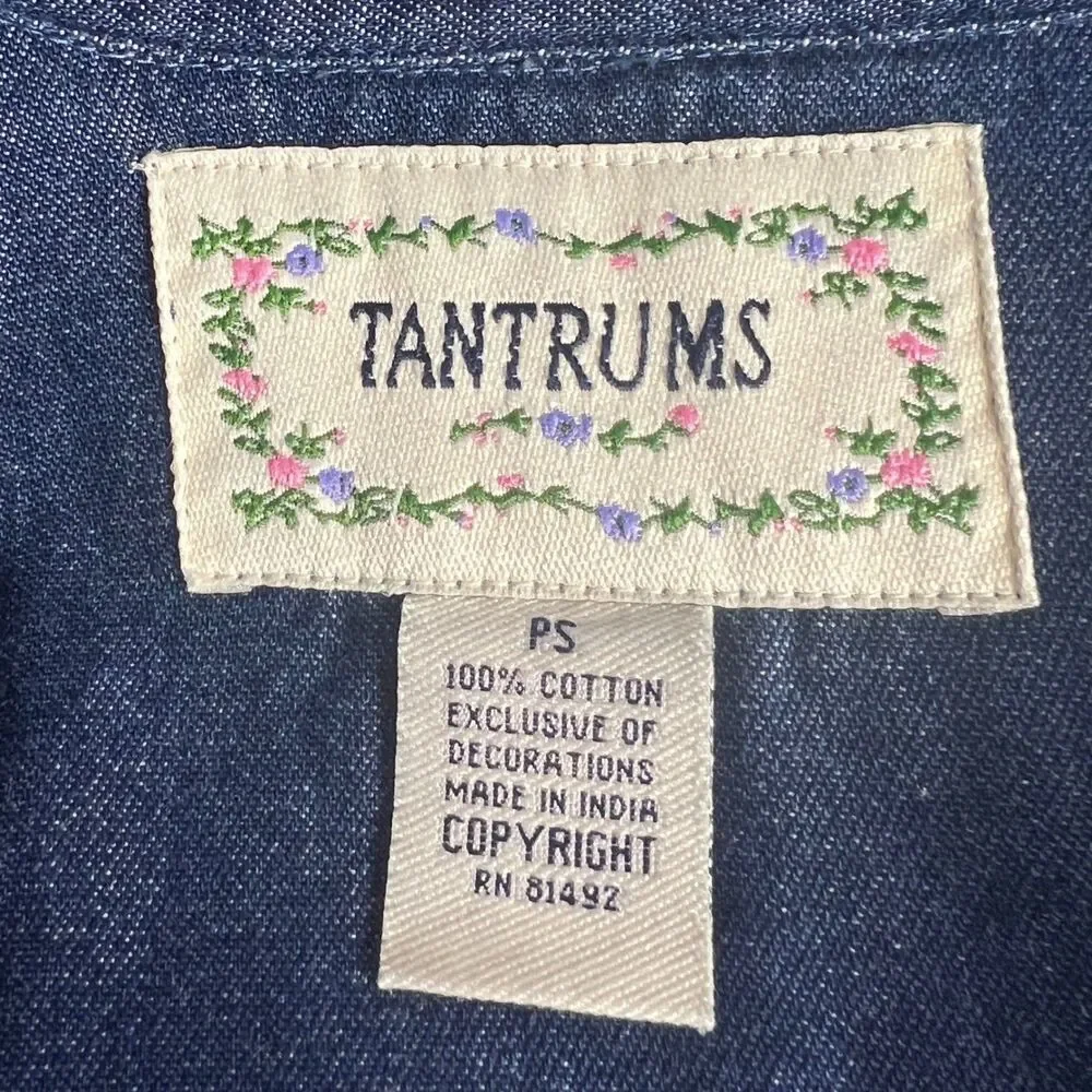 Tantrums Women's PS Blue Denim Floral Embroidered Beaded Blazer Jacket Cotton - Picture 3 of 14